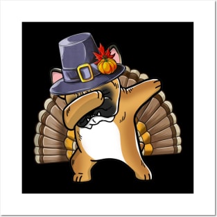 Thanksgiving T shirt for Boys Men Dabbing French Bulldog Turkey Posters and Art